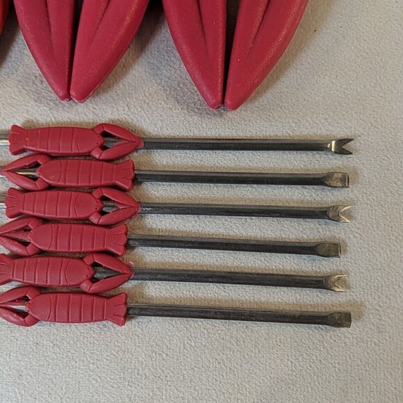 Red Lobster Claw Cracker Pick Fork Lot Set Plastic Metal Tool Seafood Nut Crab - Picture 5 of 11